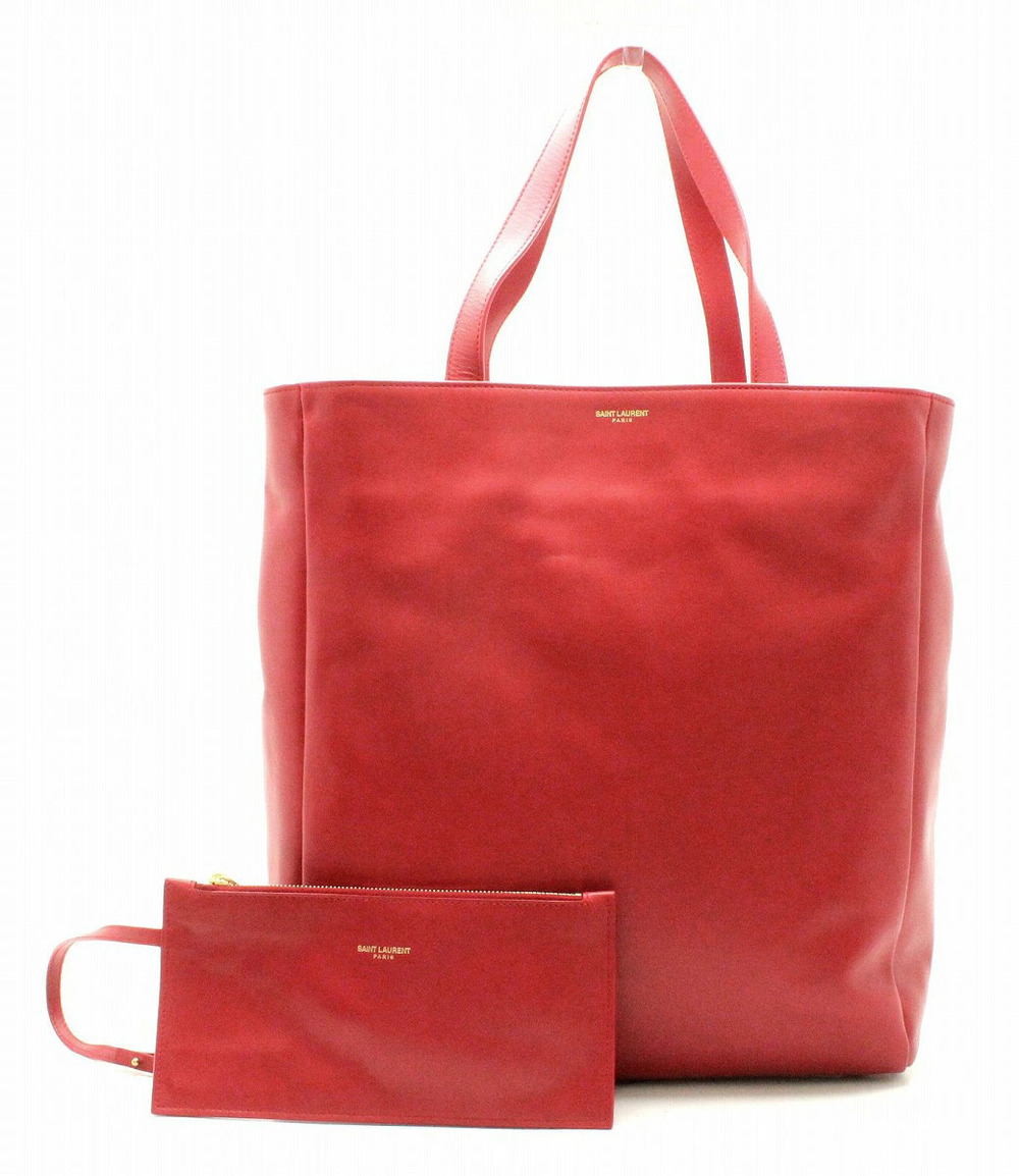 Saint Laurent Yves YSL Reversible Tote Bag Leather Red Pouch Clutch